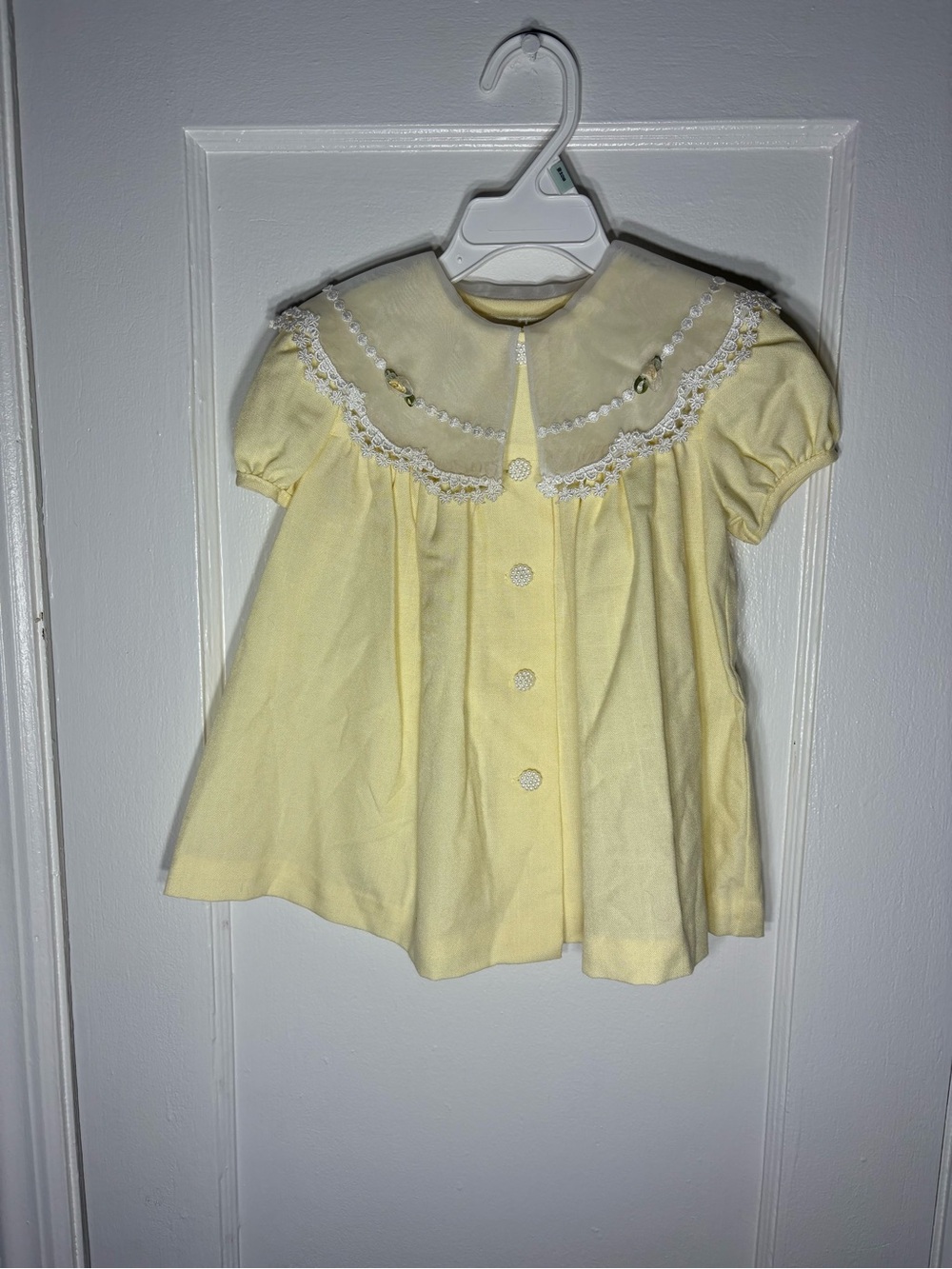 Bonnie Baby Pale Yellow Lace-Trim Button Front Dress Top